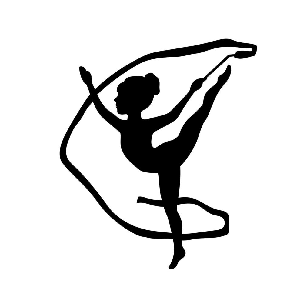 Silhouettes of girl, Girl gymnast athlete with ribbon isolated on white background vector