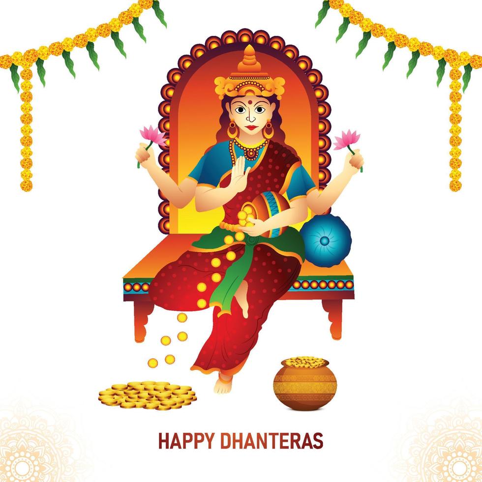 shubh dhanteras diosa laxami celebración tarjeta fondo vector