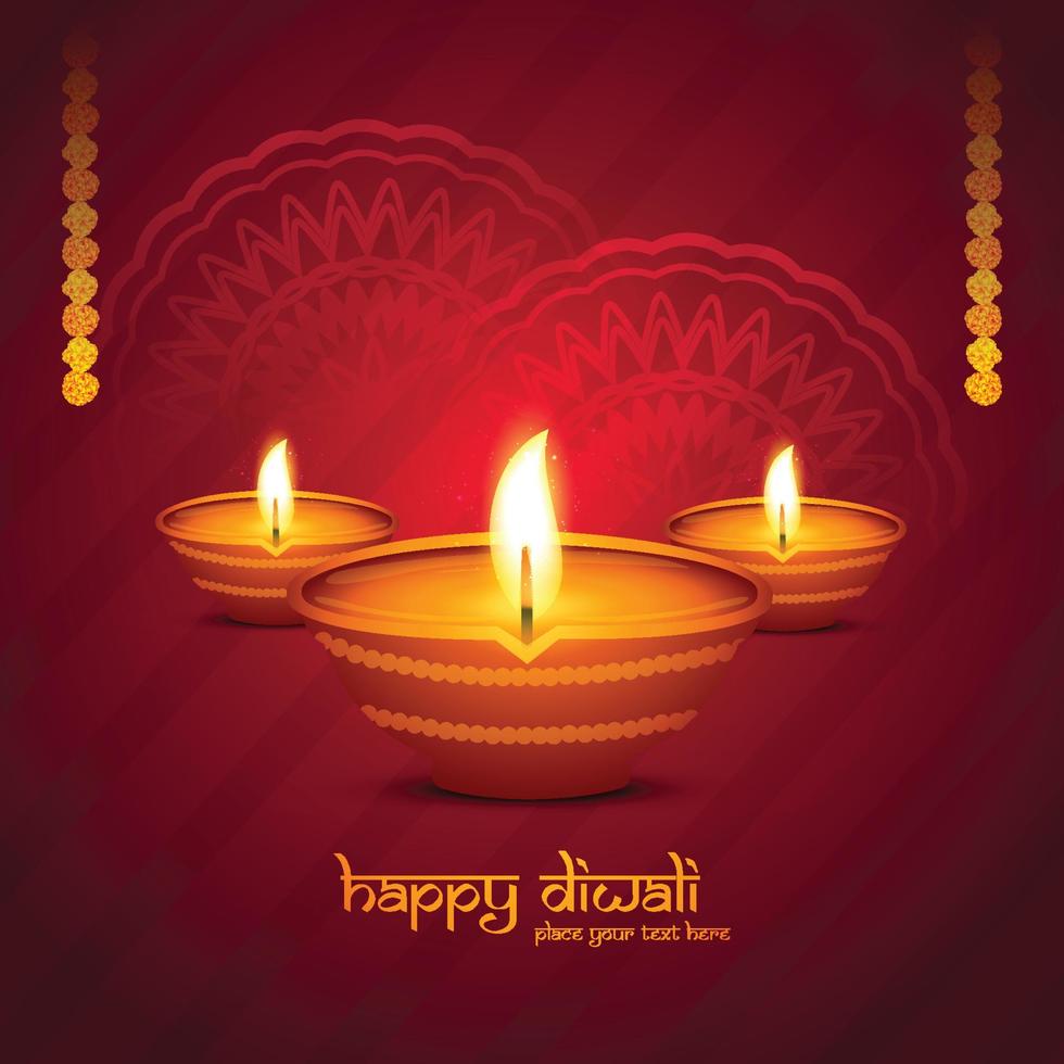 Happy diwali diya lamps holiday card celebration poster background vector