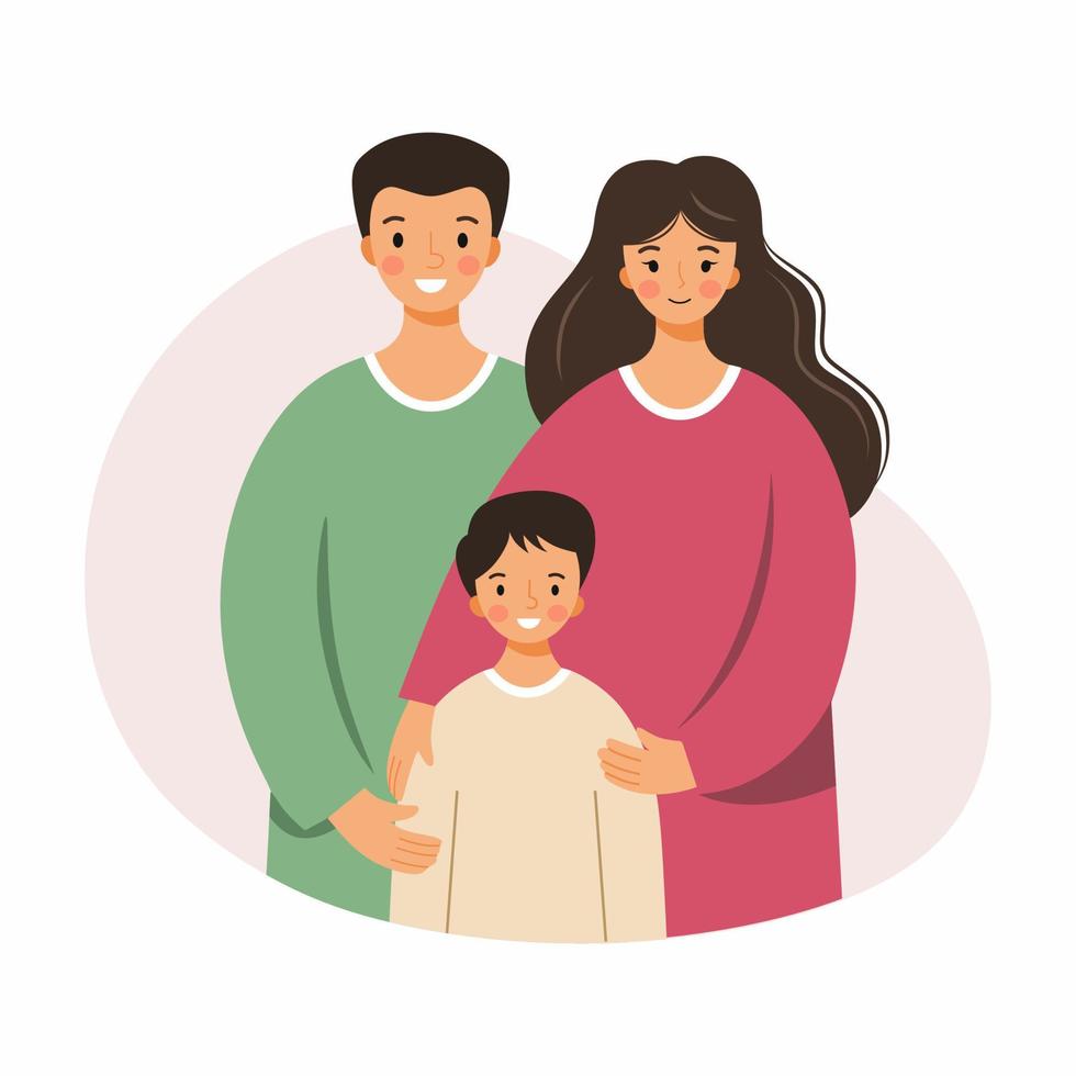 familia feliz y amigable. esposo, esposa e hijo. padres amorosos. vector