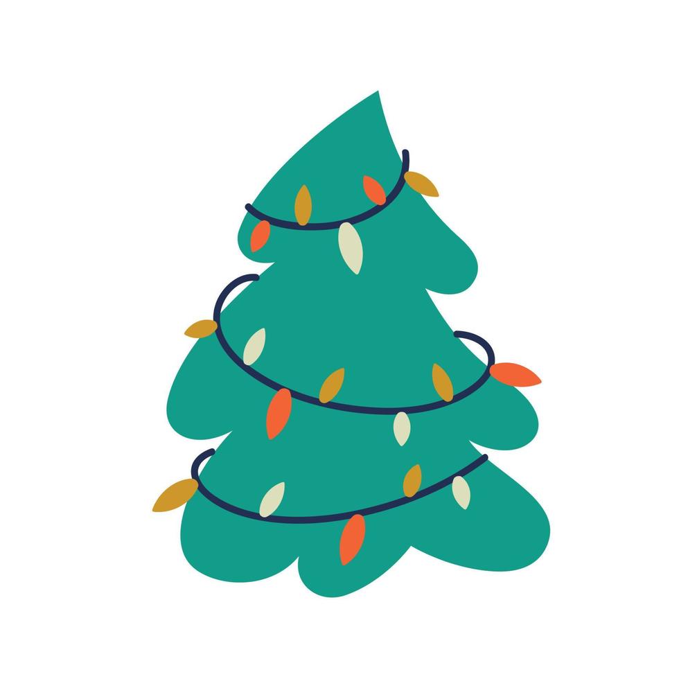 Christmas tree. Garland on the Christmas tree. Vector image.