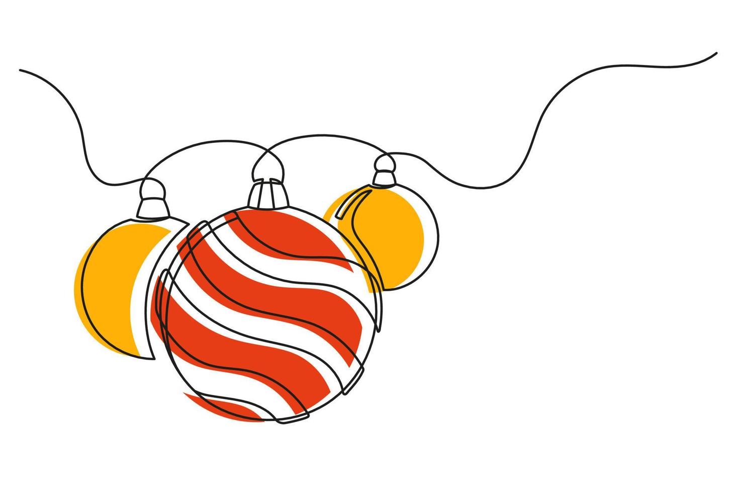 Continuous one line drawing of Christmas balls vector