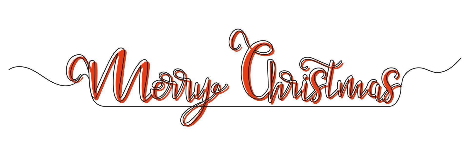 Continuous single line drawing of lettering Merry christmas vector