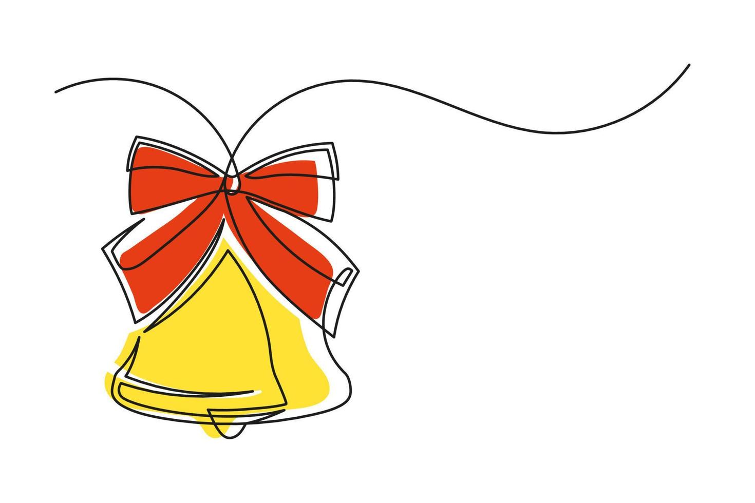 Continuous one line drawing of a Christmas bell and bow vector