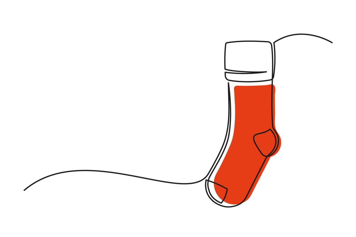 dibujo continuo de una línea de calcetín navideño vector