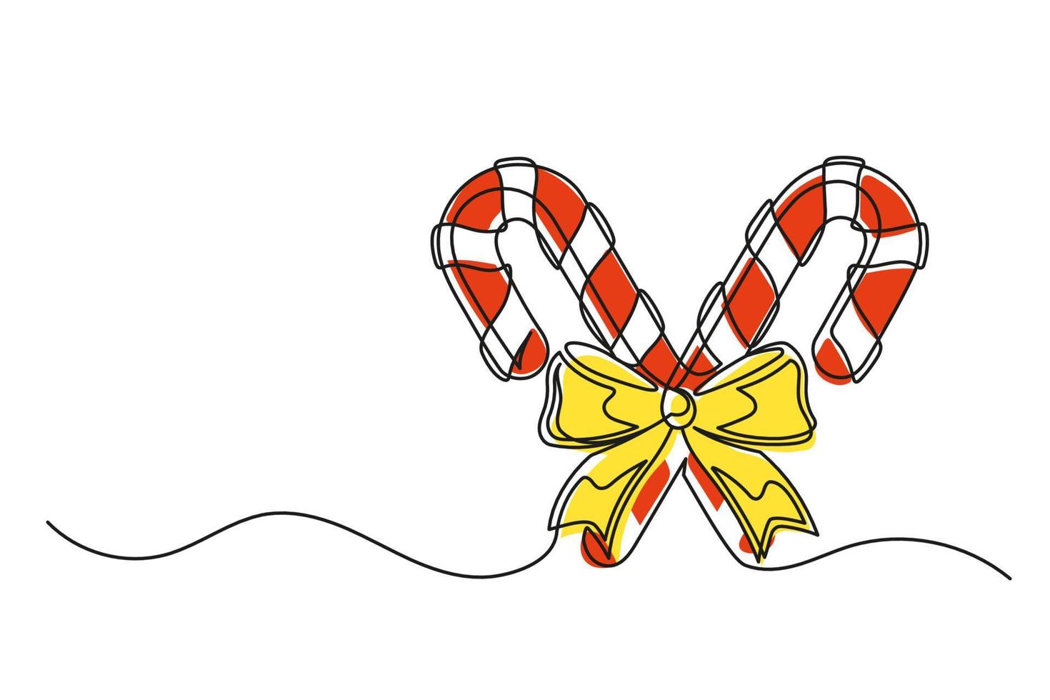 Continuous one line drawing of Christmas candy and bow vector