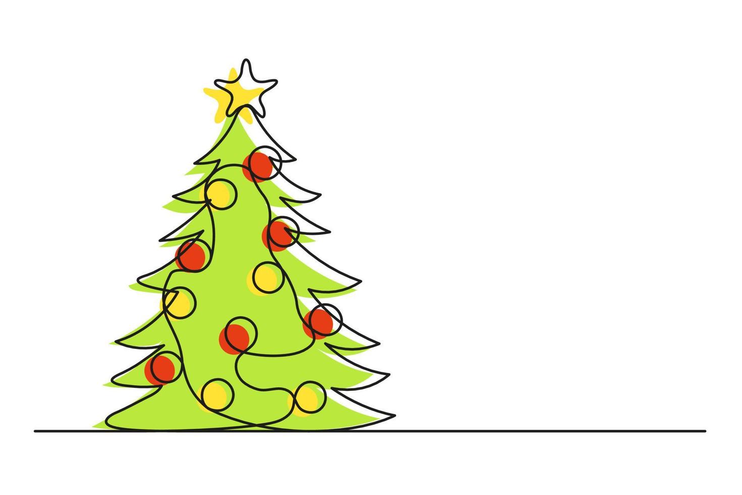 dibujo continuo de una línea de un árbol de navidad con bolas vector