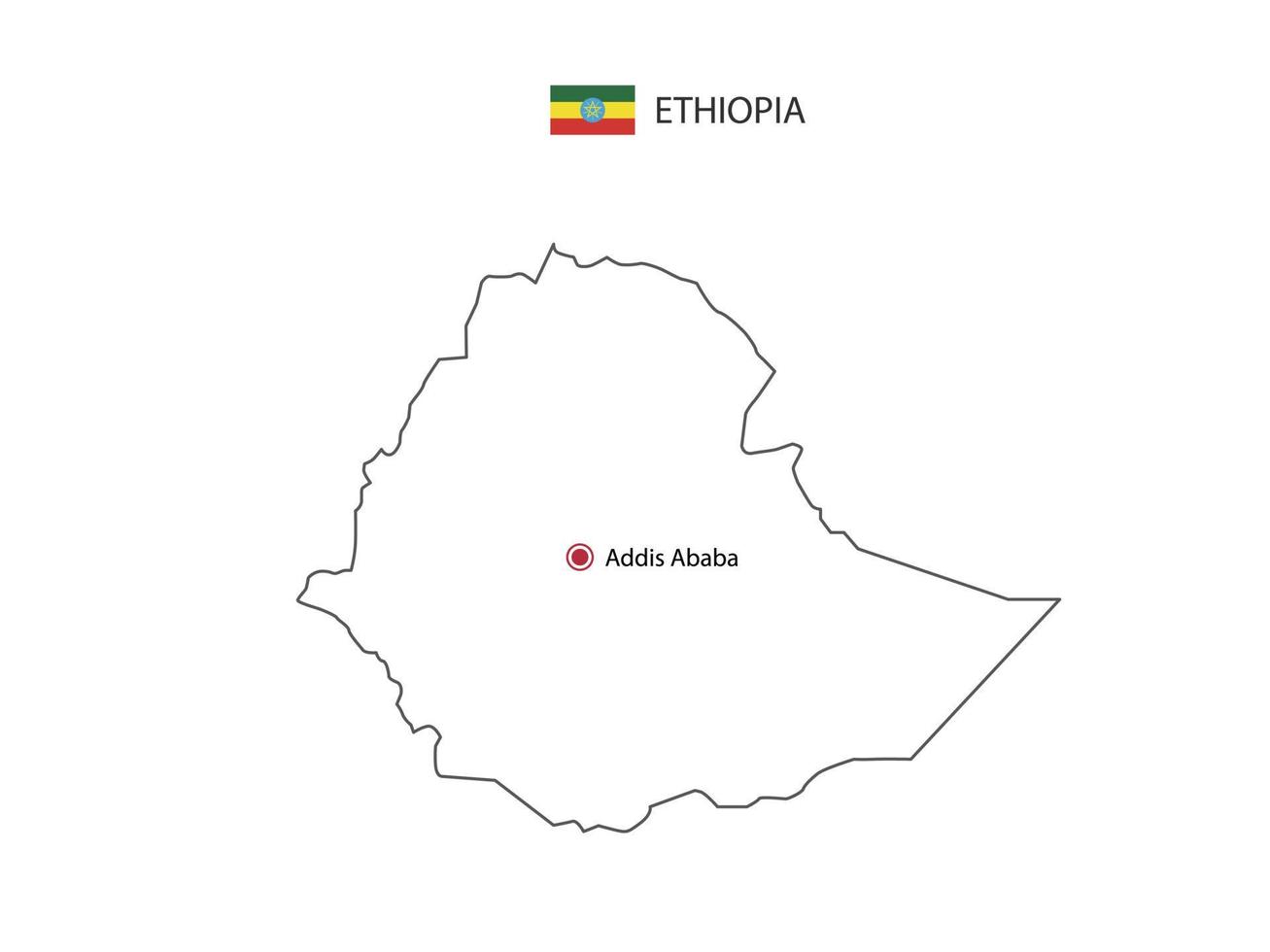 Hand draw thin black line vector of Ethiopia Map with capital city Addis Ababa on white background.