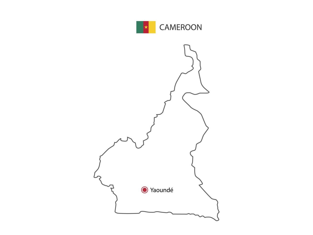 Hand draw thin black line vector of Cameroon Map with capital city Yaounde on white background.