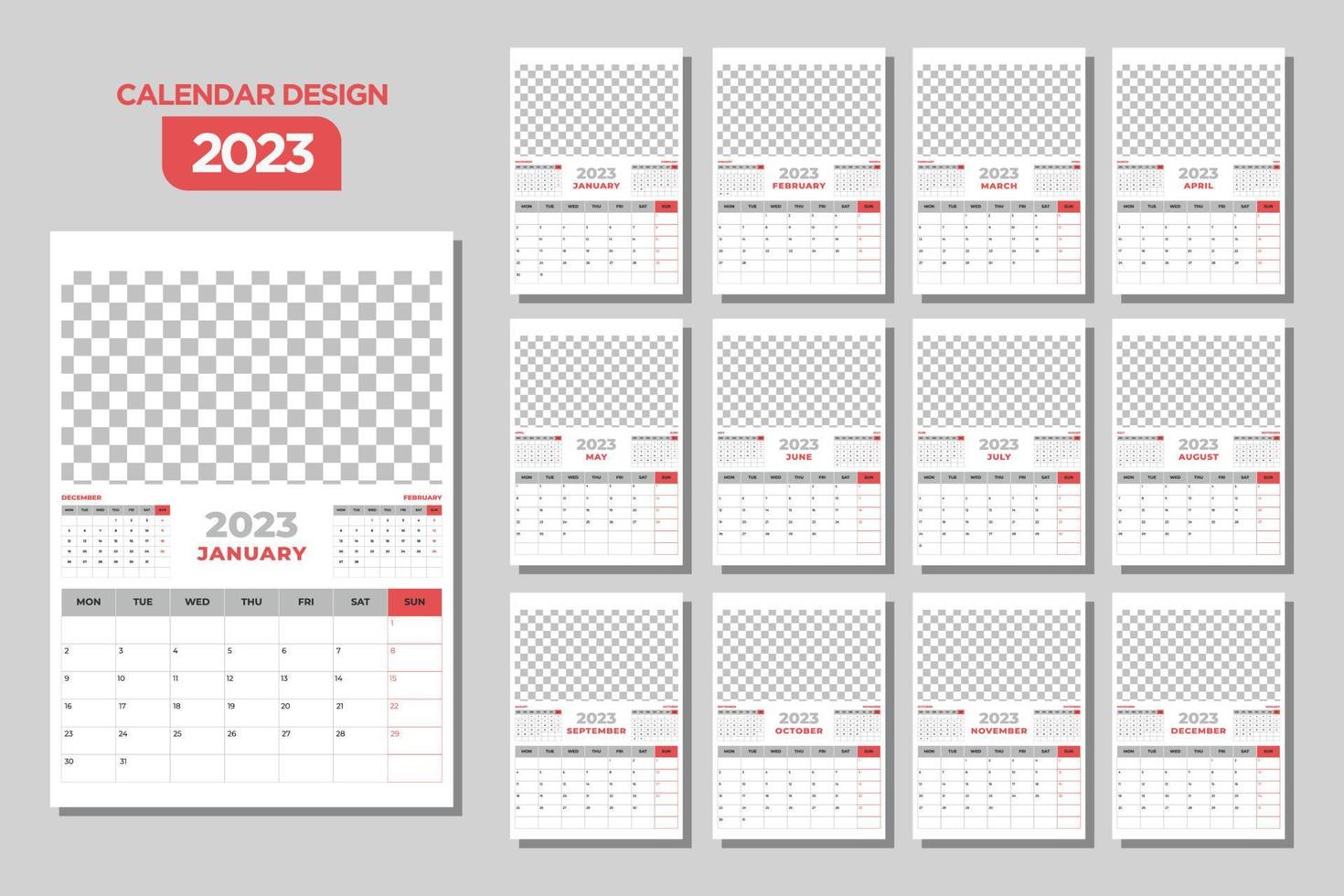 plantilla de calendario mensual de pared 2023 vector