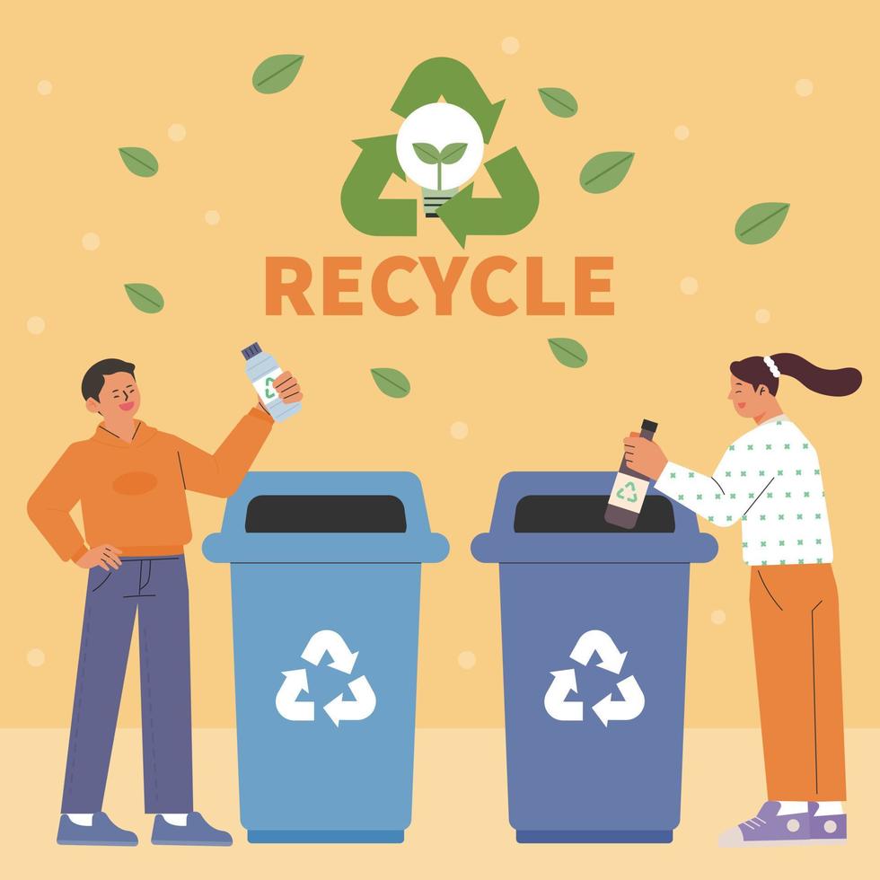 environmental protection banner. People are separating recyclables. vector
