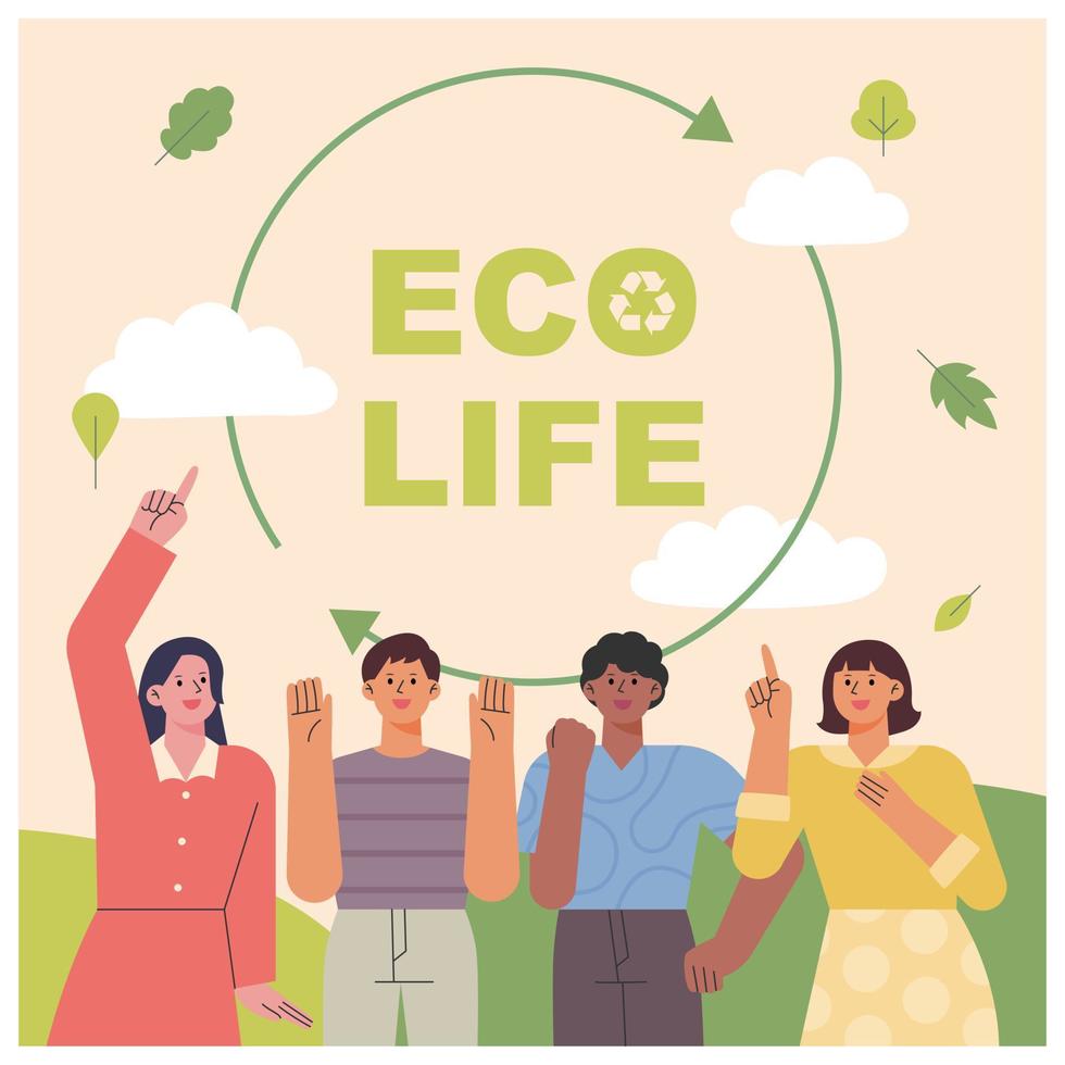 environmental protection banner. People are campaigning by pointing to the eco-life message. vector