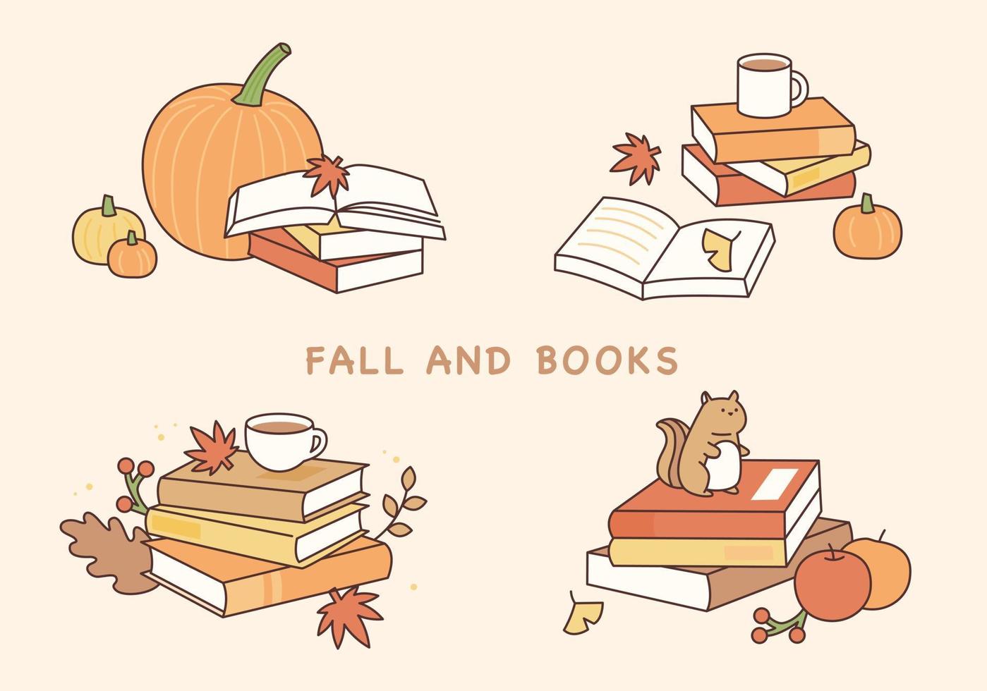 Stacked books and objects in the autumn mood. vector