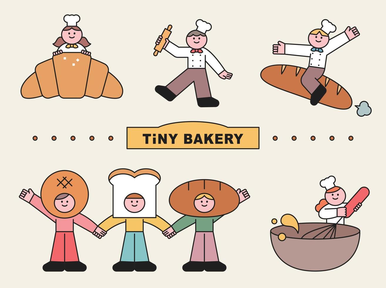 Bread and cute baker characters. It's riding on a huge loaf of bread. He has a bread face and is waving his hand. vector