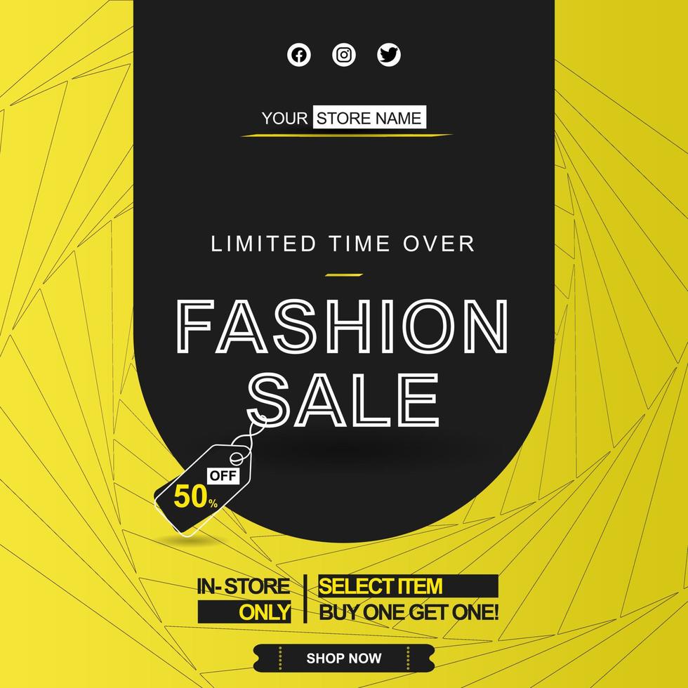 Fashion sale banner black and yellow template vector