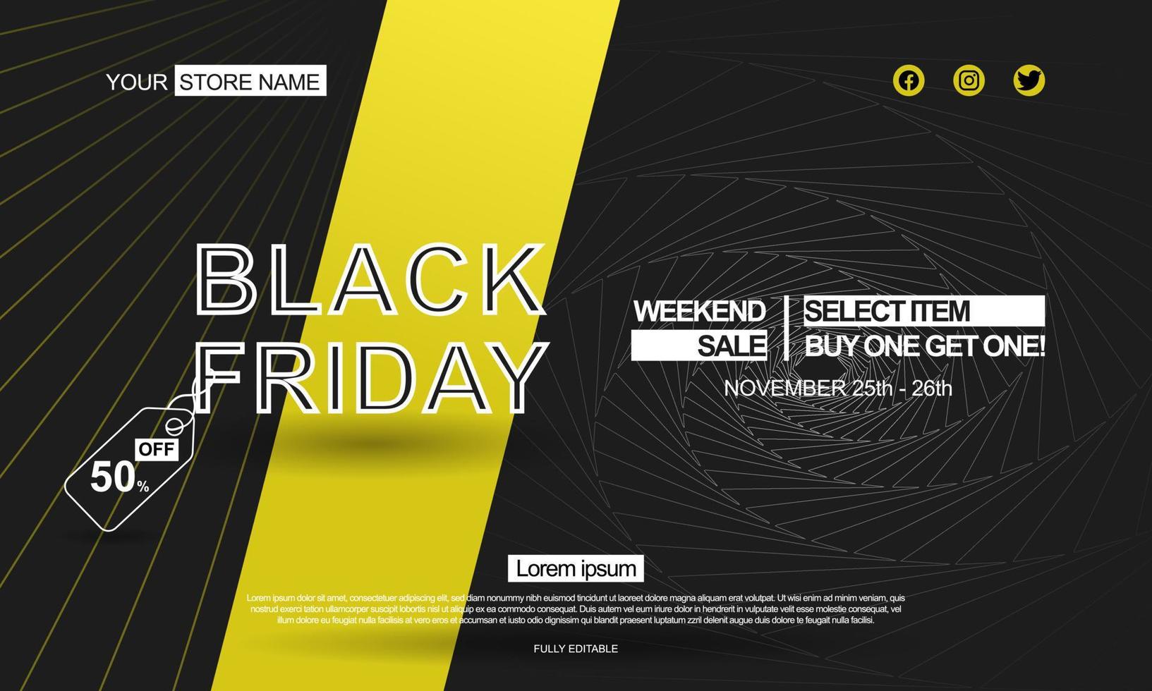 Black friday with yellow line banner template vector