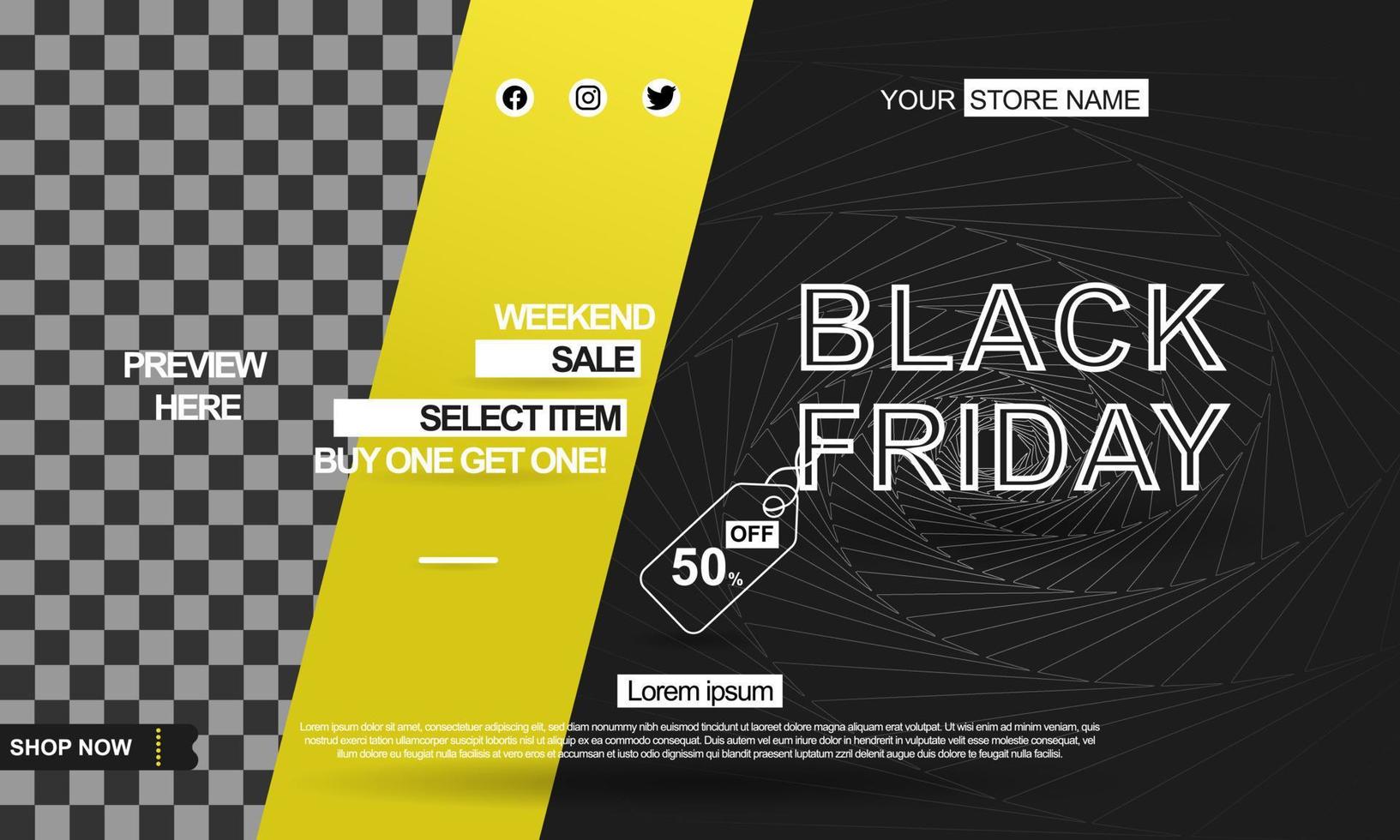 Black friday with yellow line banner template vector