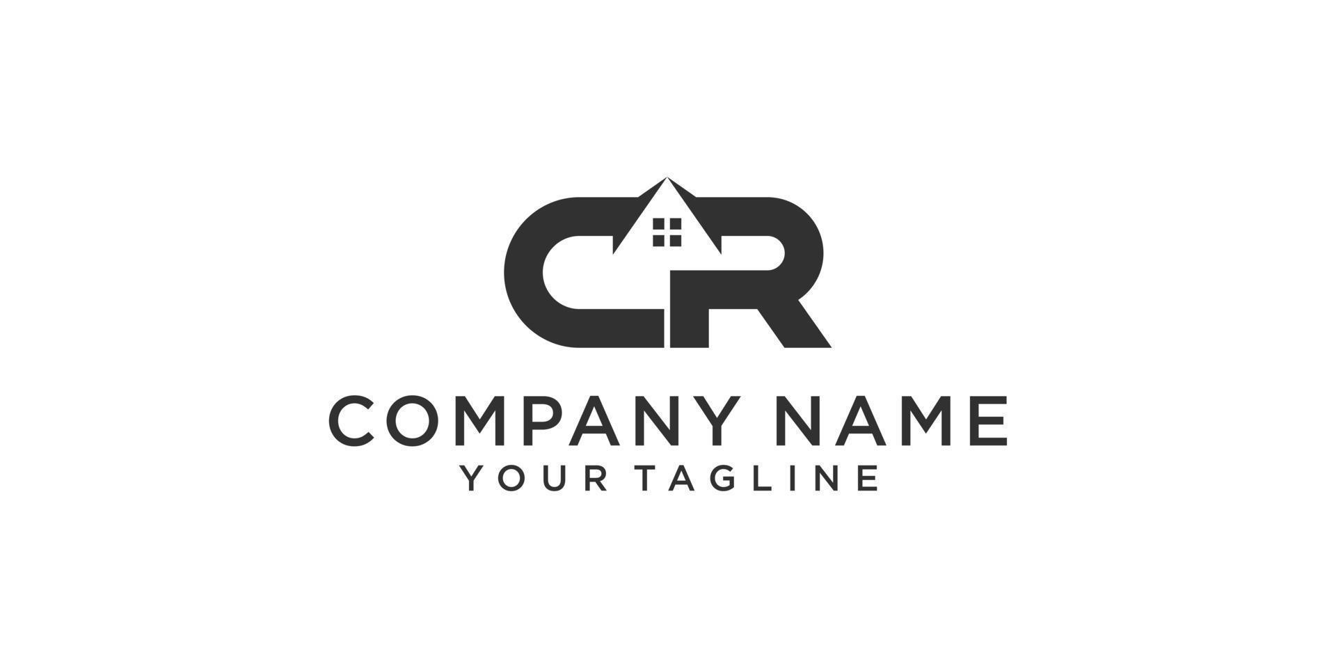 CR or RC letter logo design with home vector design