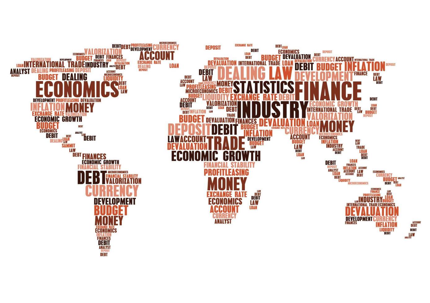 Business, finance word cloud tags, world map shape vector