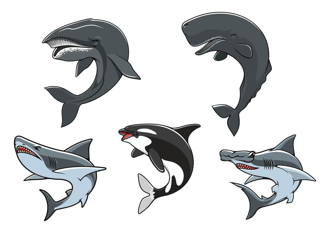 Dangerous marine predators icon set vector