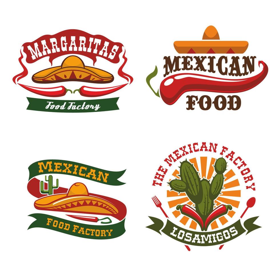 Mexican fast food cuisine vector icons set