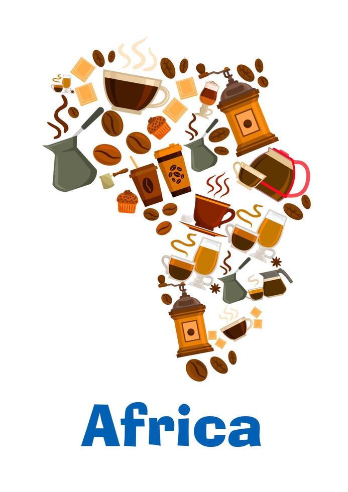 Coffee pattern in shape of Africa continent vector