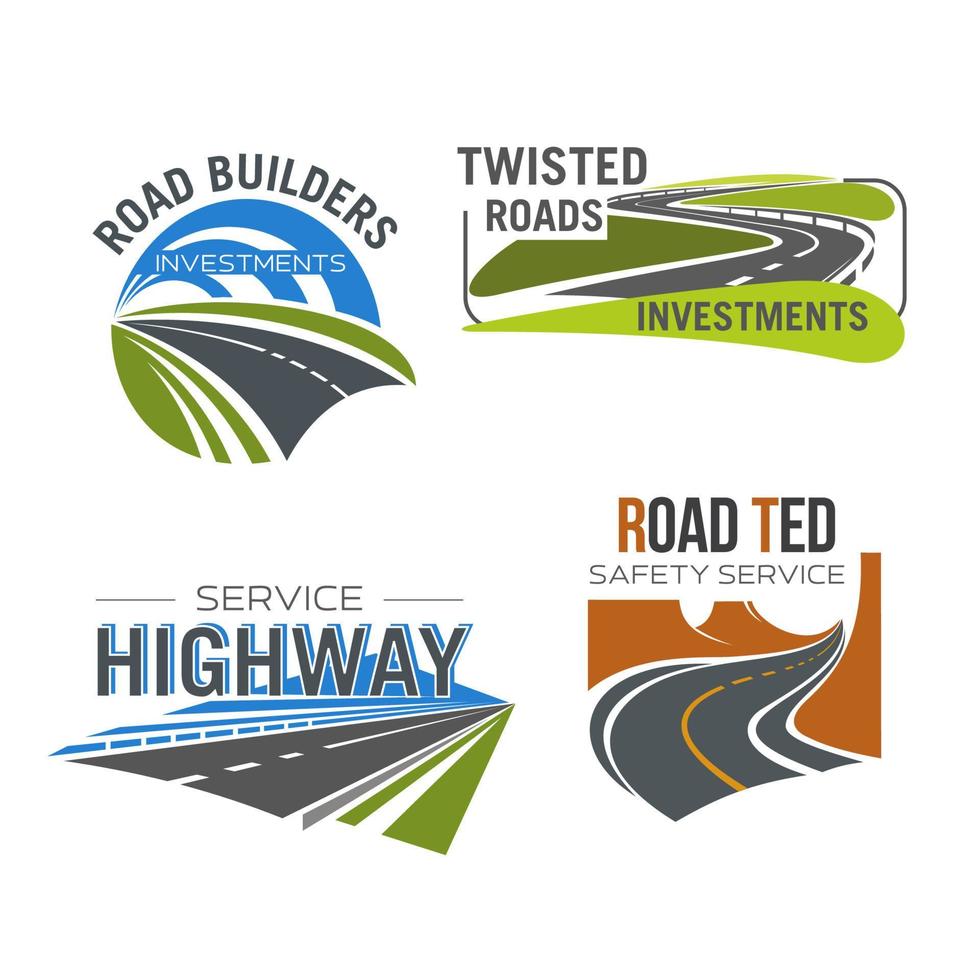 Road, highway, freeway and mountain pass icon set vector