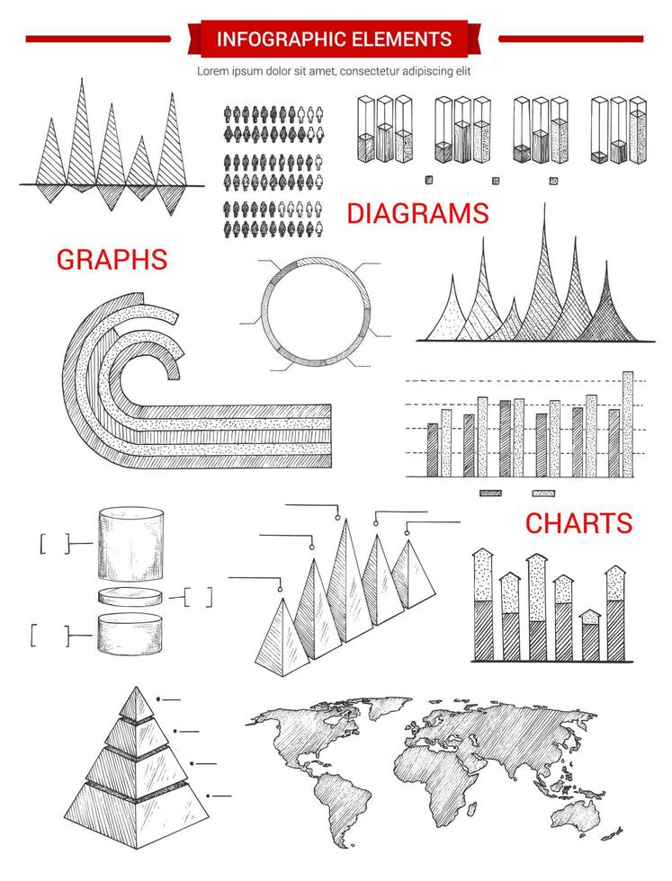 Infographic diagram charts vector sketch elements