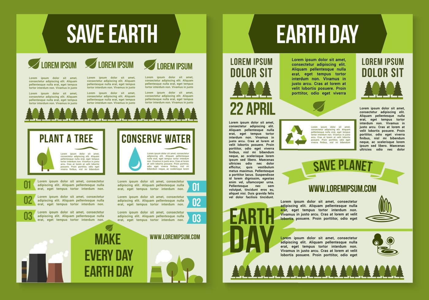 Save Planet and Earth Day poster template set vector
