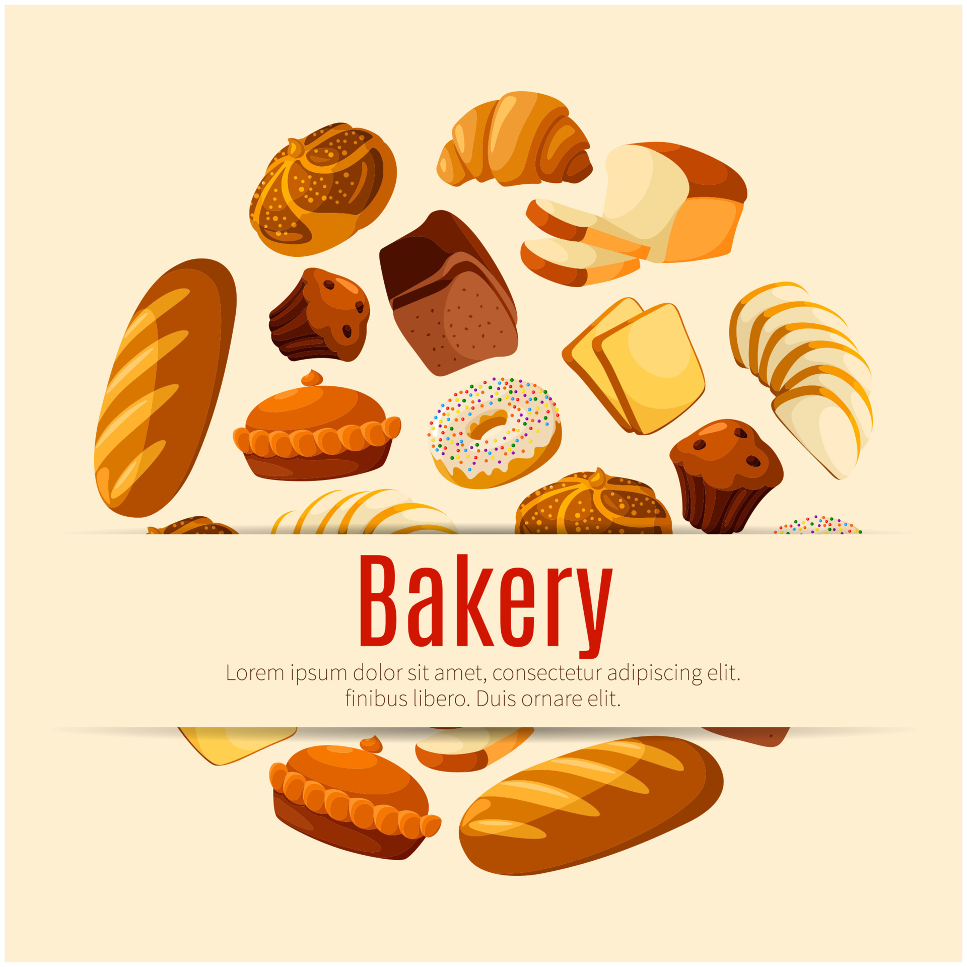 Bakery and pastry shop poster with bread and cake 12682737 Vector Art
