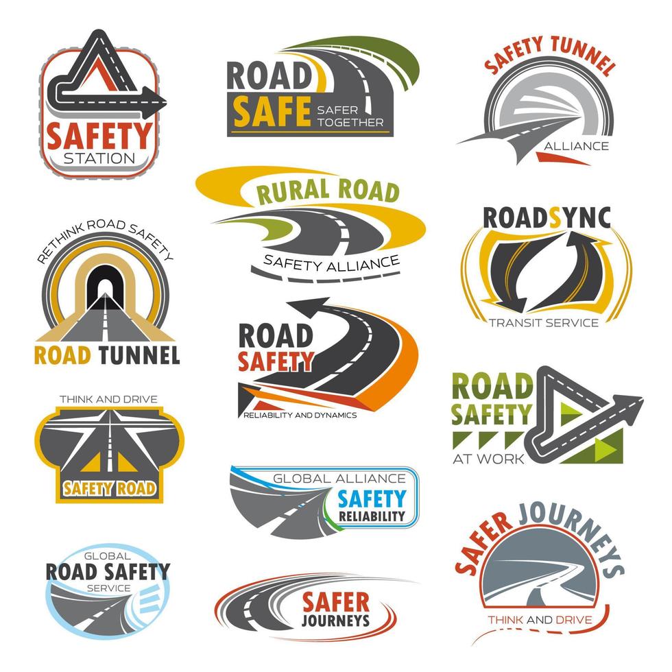 Road highway, turn of freeway, crossroad icon set vector