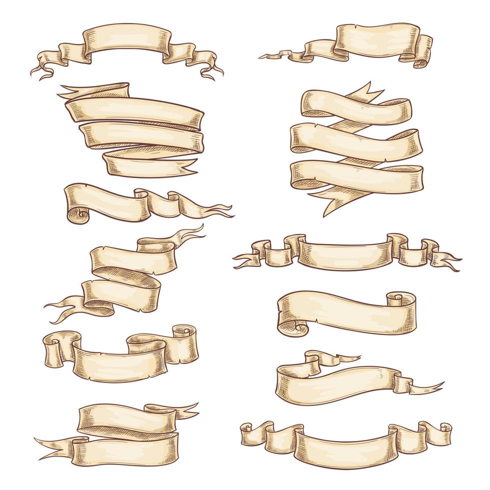 iconos vectoriales de rollo de papel heráldico o cinta vector