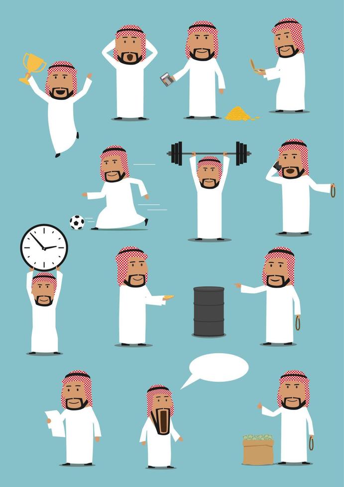 Arab businessman in national clothes cartoon set vector