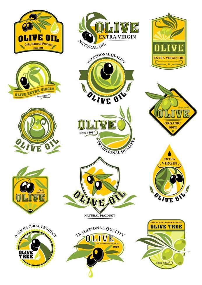 Olive oil and fruit label set for food design vector