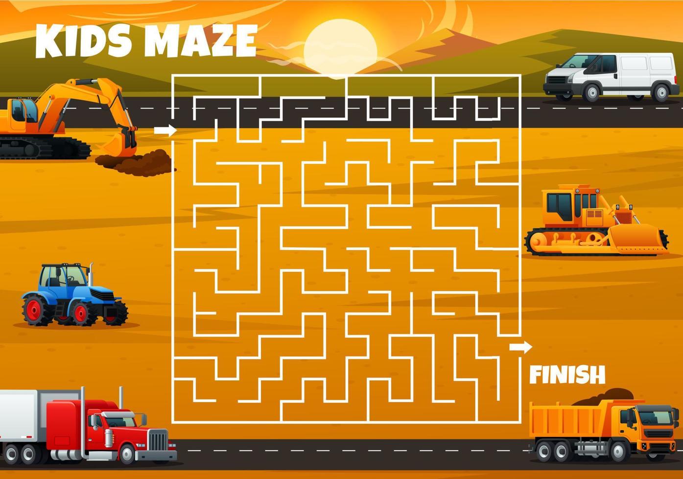 Construction machines, transport on labyrinth maze vector