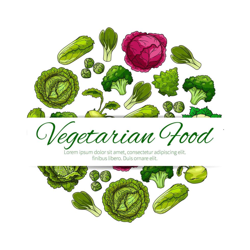 Vegetarian food poster with green vegetables vector