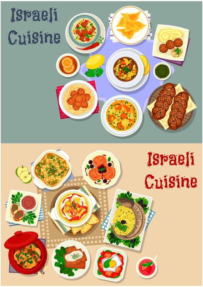 diseño de conjunto de iconos de cena de shabbat de cocina israelí vector