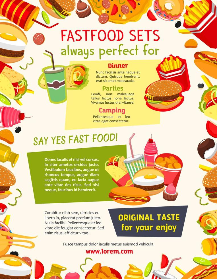 Vector poster menu for fast food restaurant