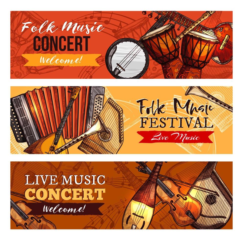 Music concert or festival vector banners set