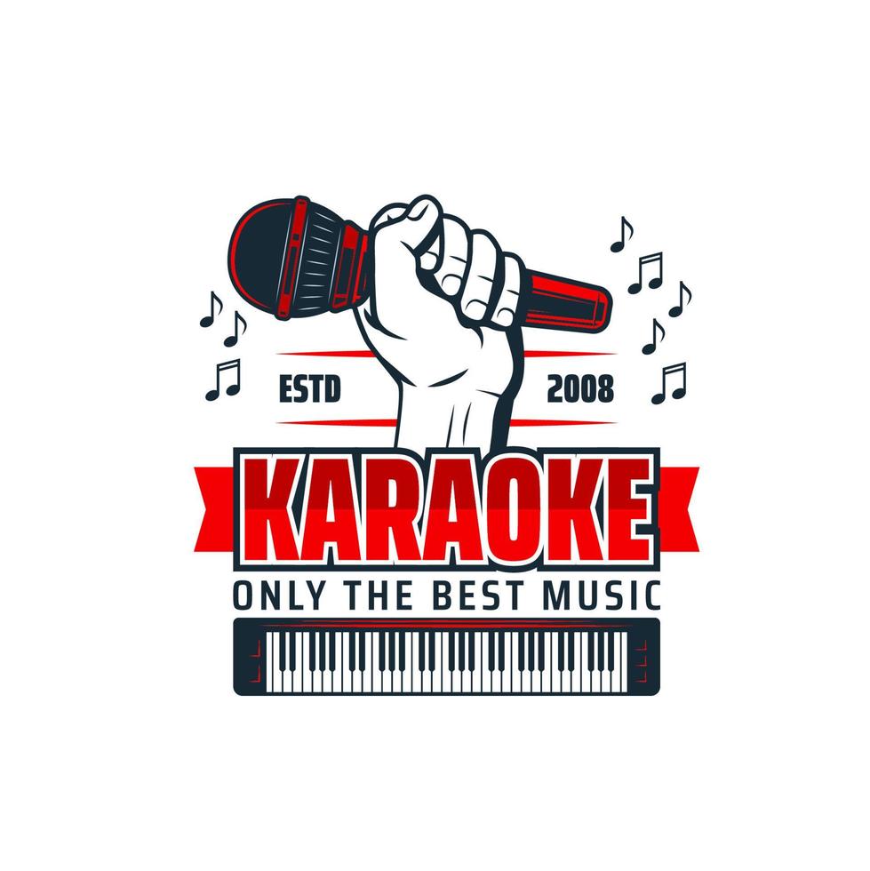 ícono de música de karaoke, micrófono en mano y notas vector