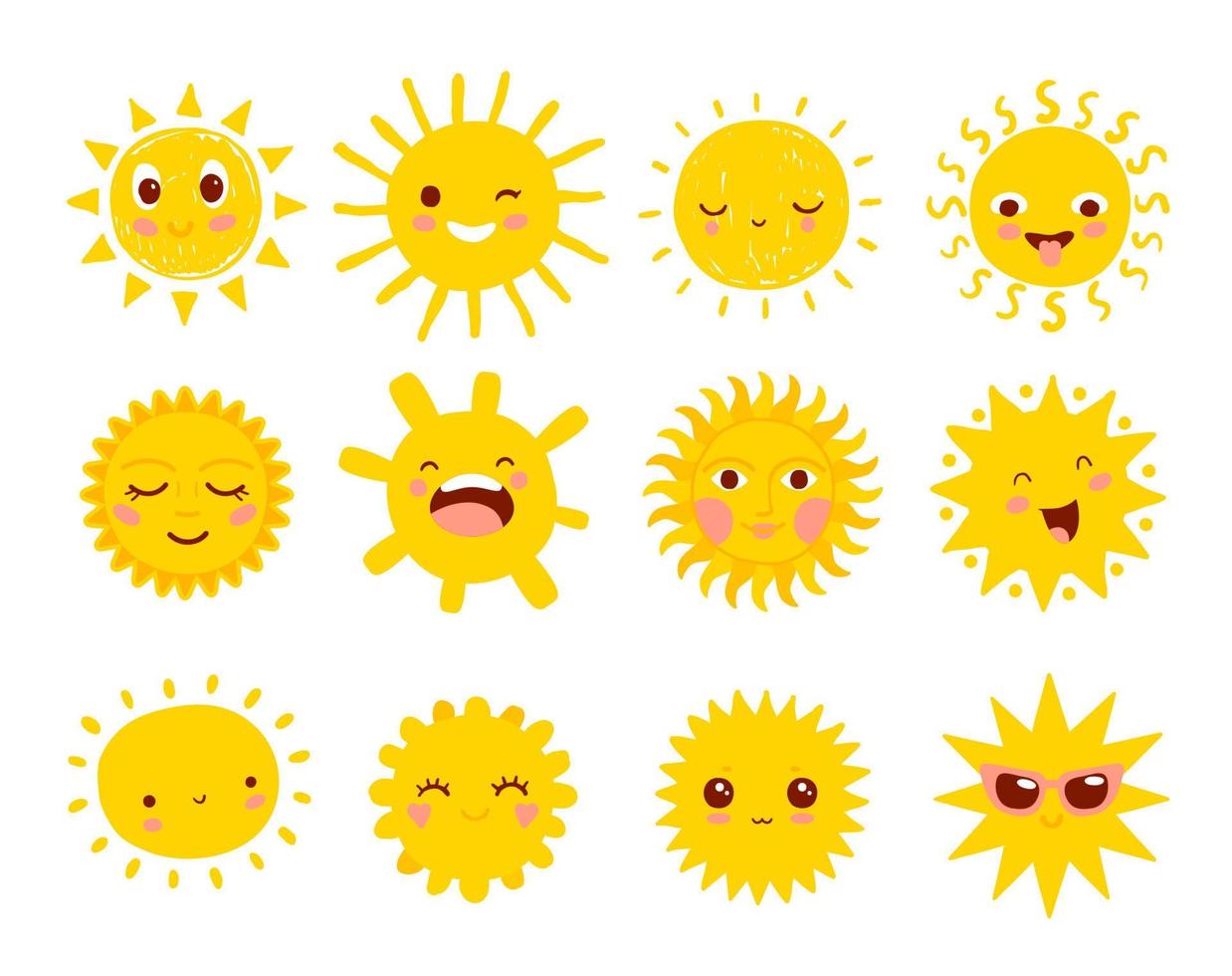 Cartoon cheerful and funny sun characters vector