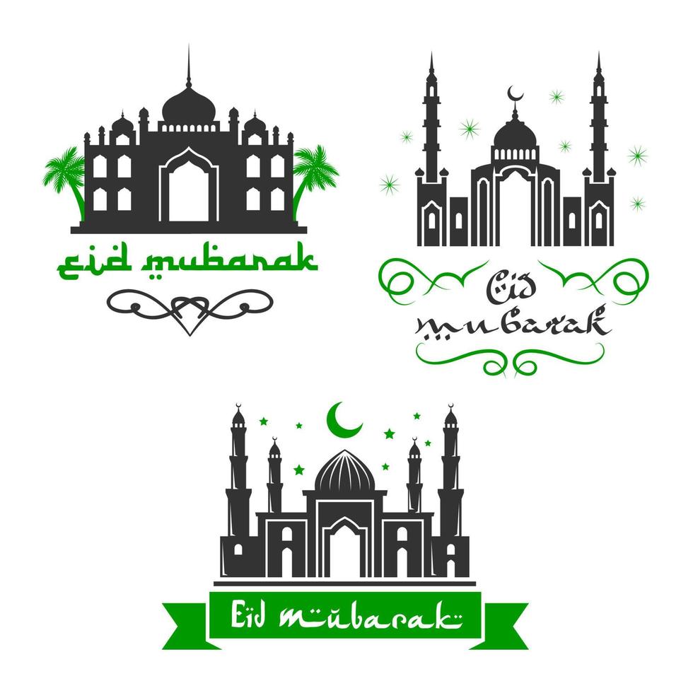 Eid Mubarak festival vector Muslim greetings set