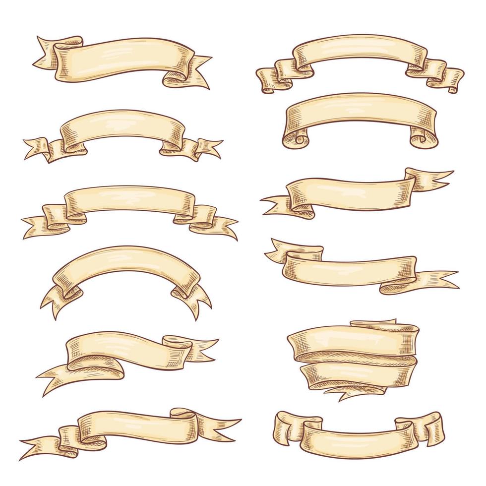 Vector icons old paper roll or manuscript ribbon