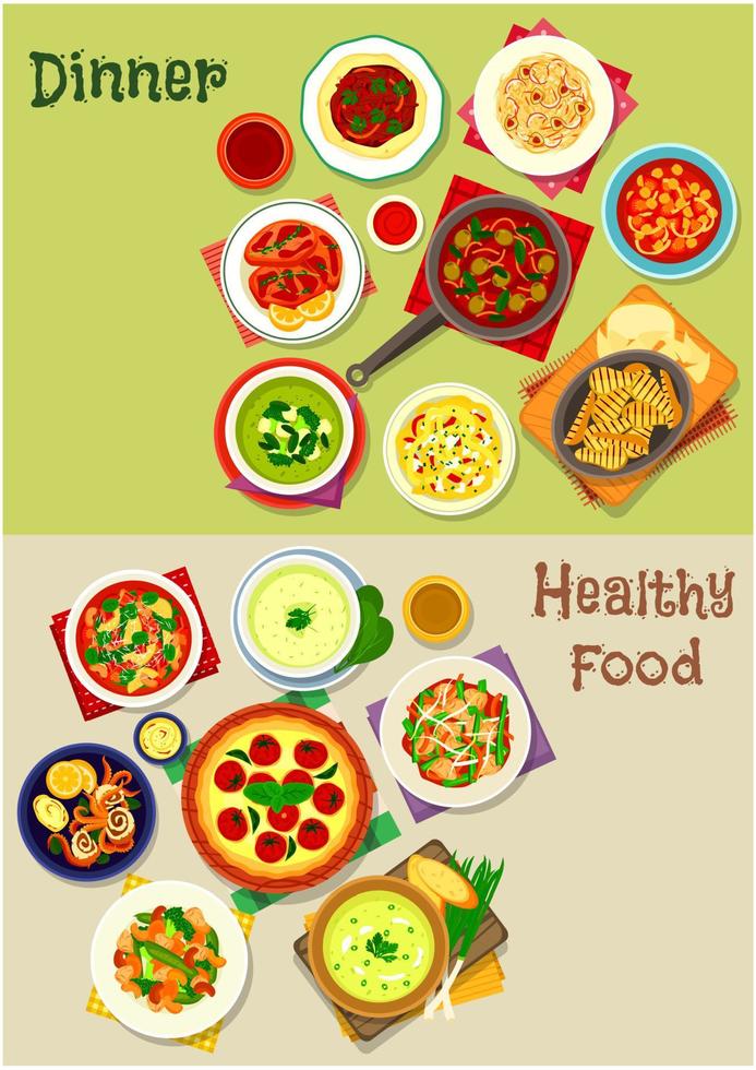 conjunto de iconos de platos de menú de almuerzo para el diseño del tema de la comida vector