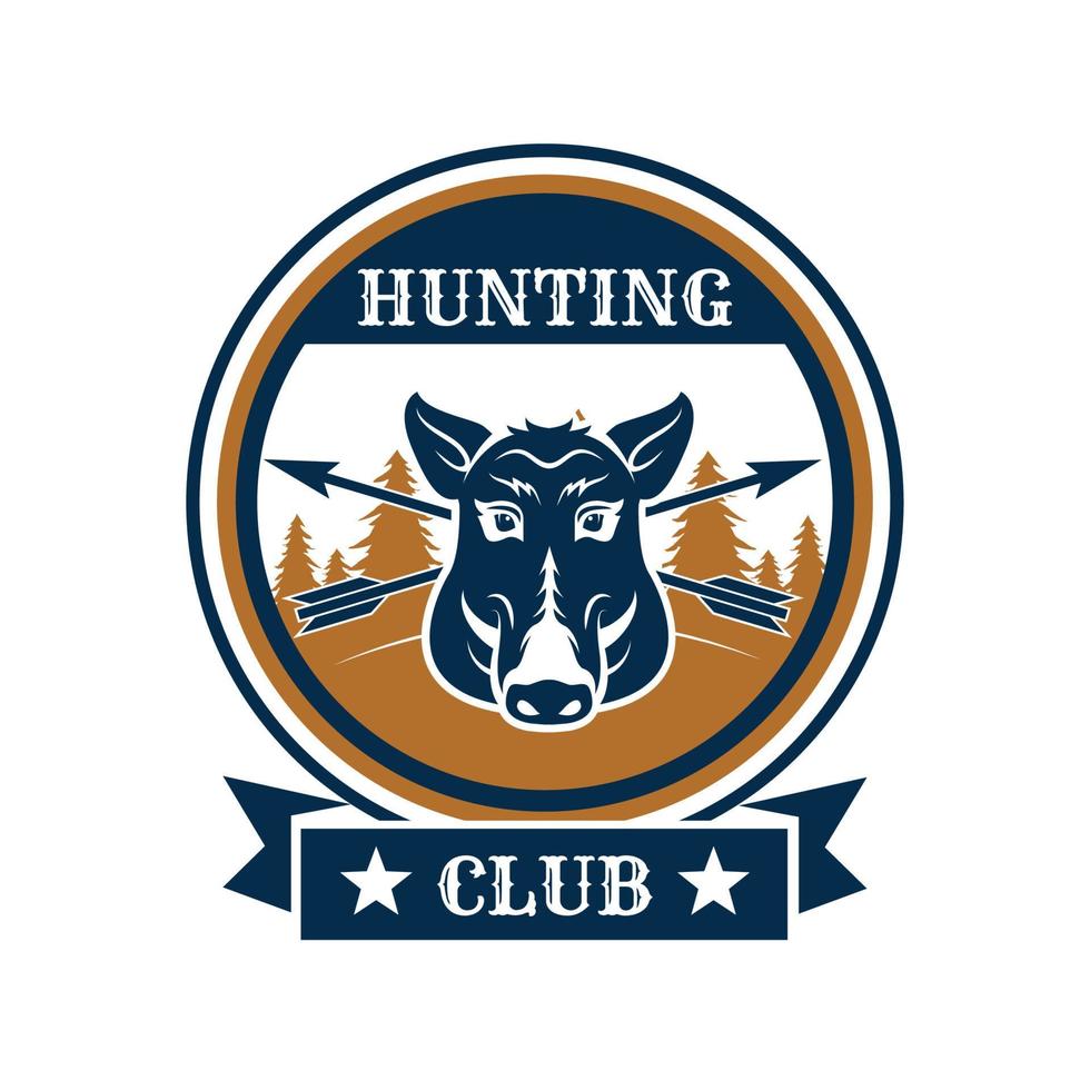 deporte de caza o club de cazadores, icono de vector de jabalí