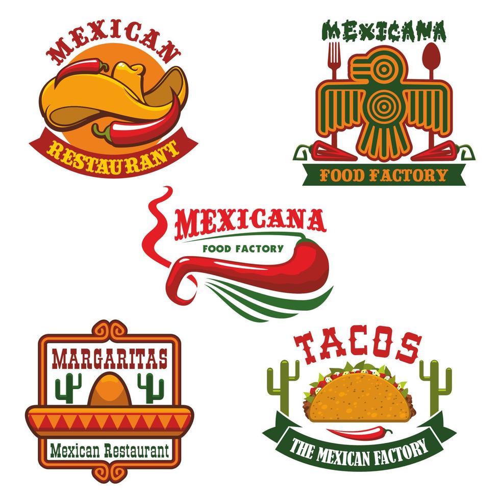 Mexican food restaurant emblem set design vector