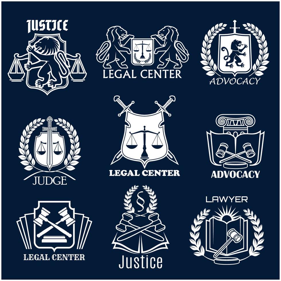 Advocacy vector icons set for legal justice lawyer