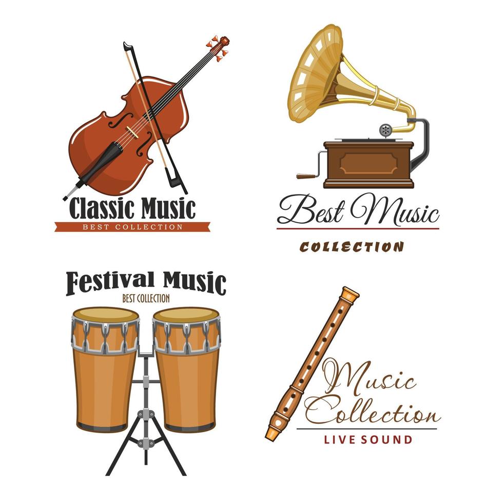 Vector icons set for best classic music concert