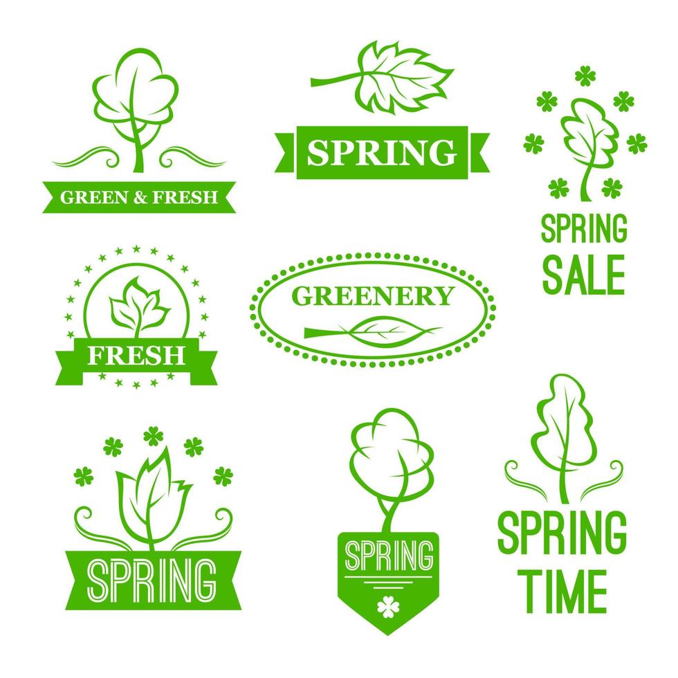 iconos vectoriales de árboles naturales verdes para la venta de primavera vector