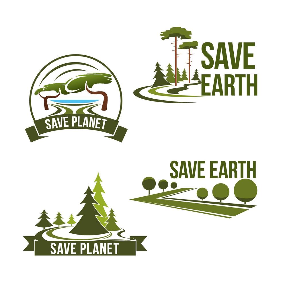 conjunto de iconos vectoriales para salvar la protección de la ecología de la tierra vector